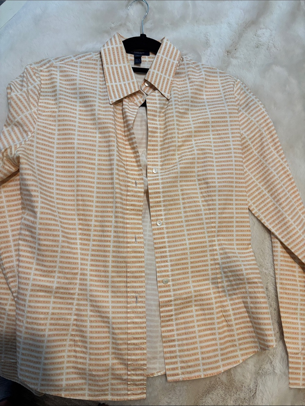 Burberry Cream and Tan Patterned Women's Button-Up Blouse